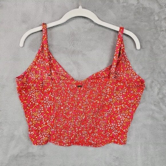 O'Neill Crop Top Womens Size M Orange Floral Ruched Front V-Neck Viscose Tank - Picture 7 of 9